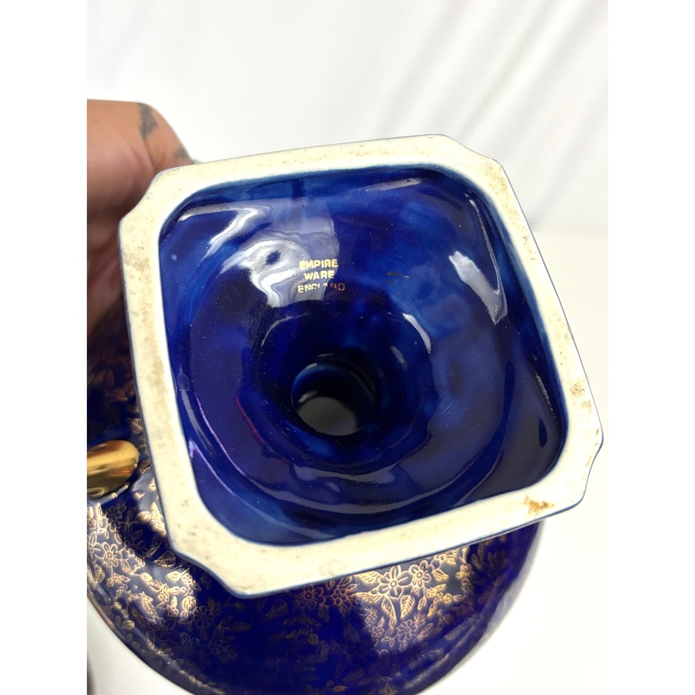 Vintage Cobalt‎ Blue Footed Covered Candy Dish Pair Gold Floral Japan - Picture 12 of 16